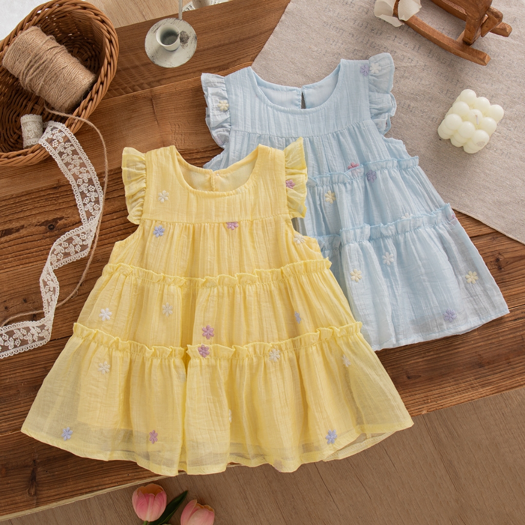Vestido De Menina Com Flores Coloridas , Novas Roupas Infantis Macias E Bonitas De Verão (9 Meses A 4 Anos)