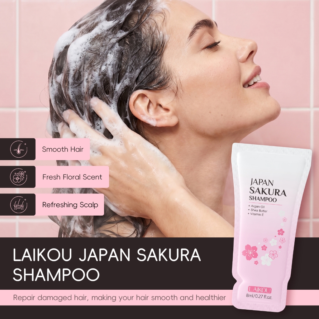 LAIKOU Japan Sakura Shampoo – Com Óleo De Argan E Manteiga De Karité Para Cabelos Lisos , Couro Cabeludo Refrescante , T