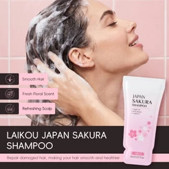 LAIKOU Japan Sakura Shampoo – Com Óleo De Argan E Manteiga De Karité Para Cabelos Lisos , Couro Cabeludo Refrescante , T