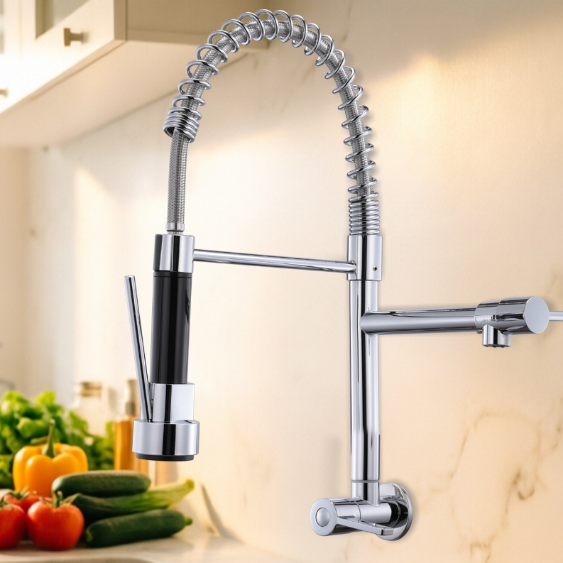Torneira De Cozinha Gourmet , Mola Extensível , Extensão De Spray Para Preparação , Prata Fosca/Preta , O Modelo De Banc