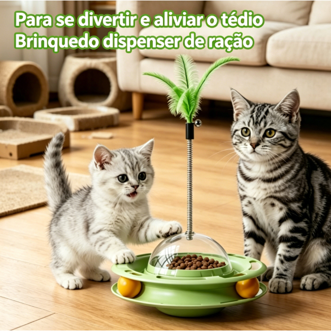 Brinquedo Tumbler para Gatos 3 em 1 - Trilho de Bolinhas + Brinquedo de Penas, Interativo e Resistente