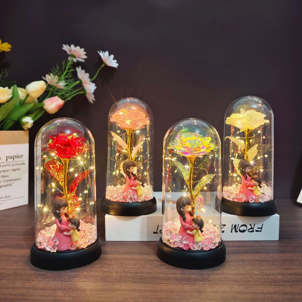Flor Artificial Romântica LED Rosa Casal Caixa De Presente | Luz De Para Sempre De Meses De Aniversário De Dia Dos Namor