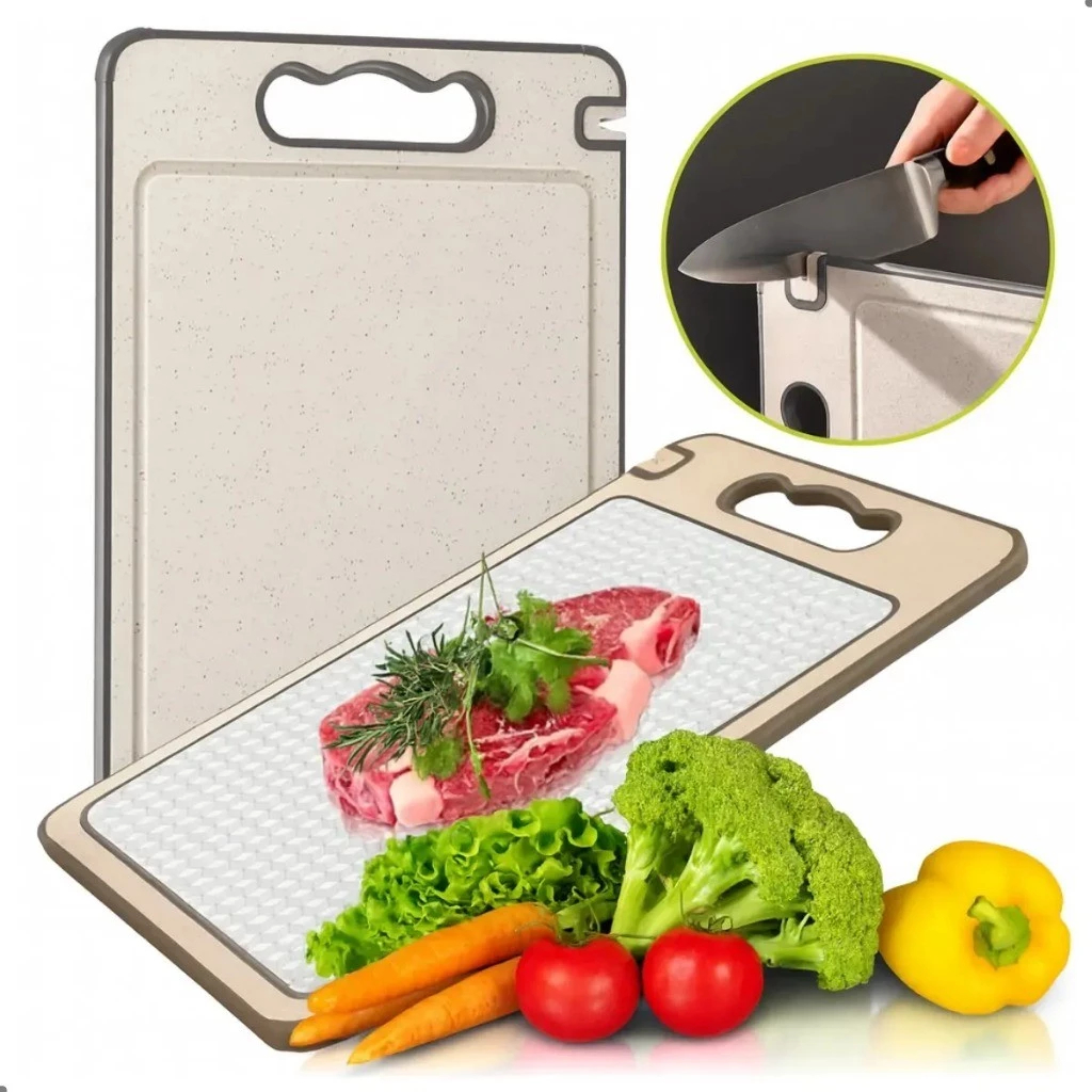 Tábua de Corte Dupla Face Premium de Titânio - Aço Inox de Grau Alimentício para Cozinha Higiência