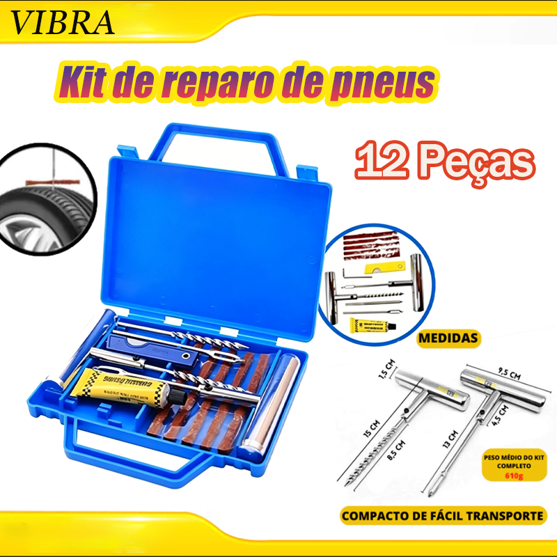Kit Reparo Conserto Furo Remendo Pneu de Metal Para Carros Motos Bike + Macarrão + Maleta premium 12 Peças Premium