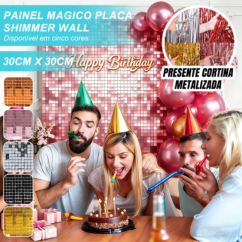 Kit 9/21/30/36 Painel Mágico Paete Lantejoulas Shimmer Wall Placa Pastilha Festa Casamento 30cmx30cm
