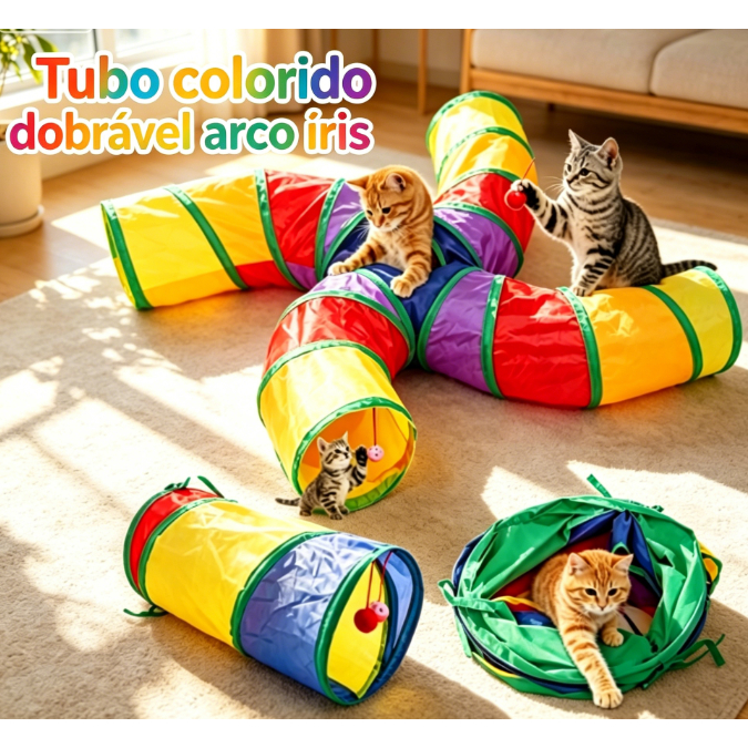 Brinquedo Para Pets Túnel Labirinto Para Gatos Colorido Longo/Curto