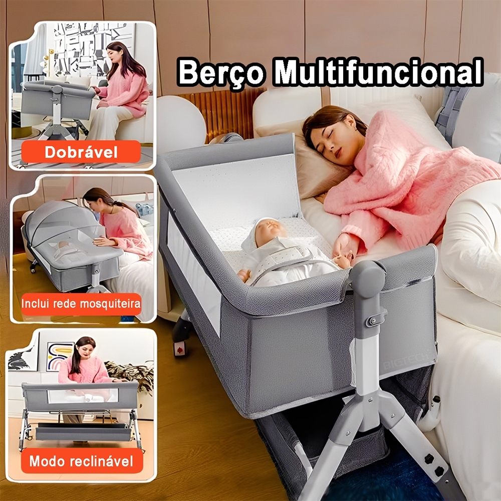 Berço Portátil Moises Co-bed Com Balanço Mosquiteiro e Cesto Regulagem de Altura
