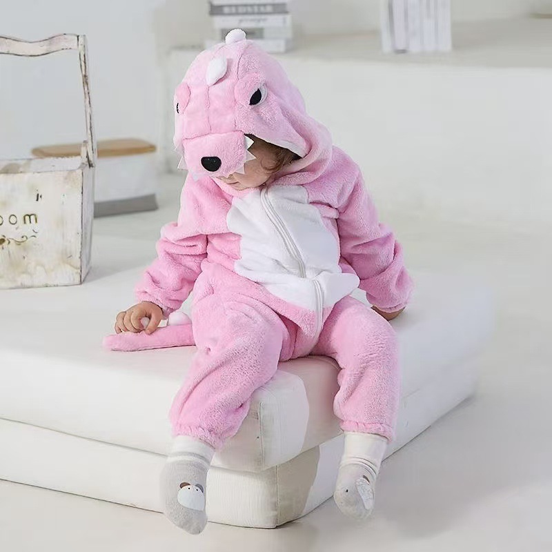 Crianças Inverno Grosso Onesies Meninos Meninas Mais Veludo Quente Dinossauro Pijamas Flanela