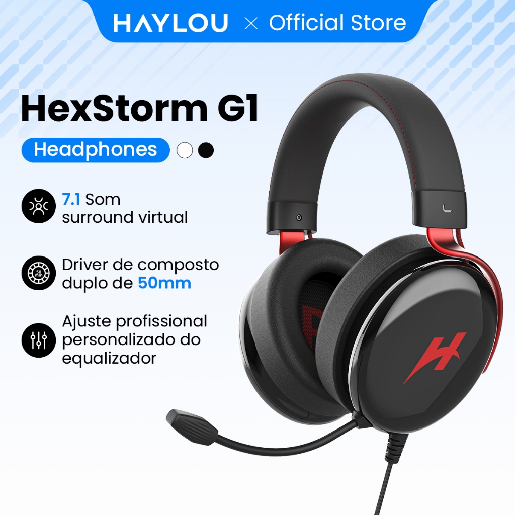 Haylou HexStorm G1 Gaming Headset Virtual 7.1 Som Surround Driver De 50mm Com Microfone Para PS4 PS5 Portátil PC Confort