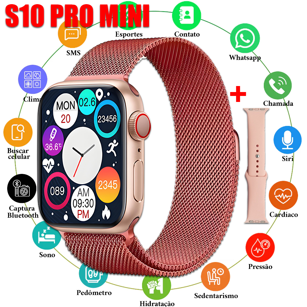 2026 Smartwatch S10 MINI Série 10 38MM/45MM Unissex- Esportivo Chamadas Bluetooth Com Calculadora Envio de São Paulo