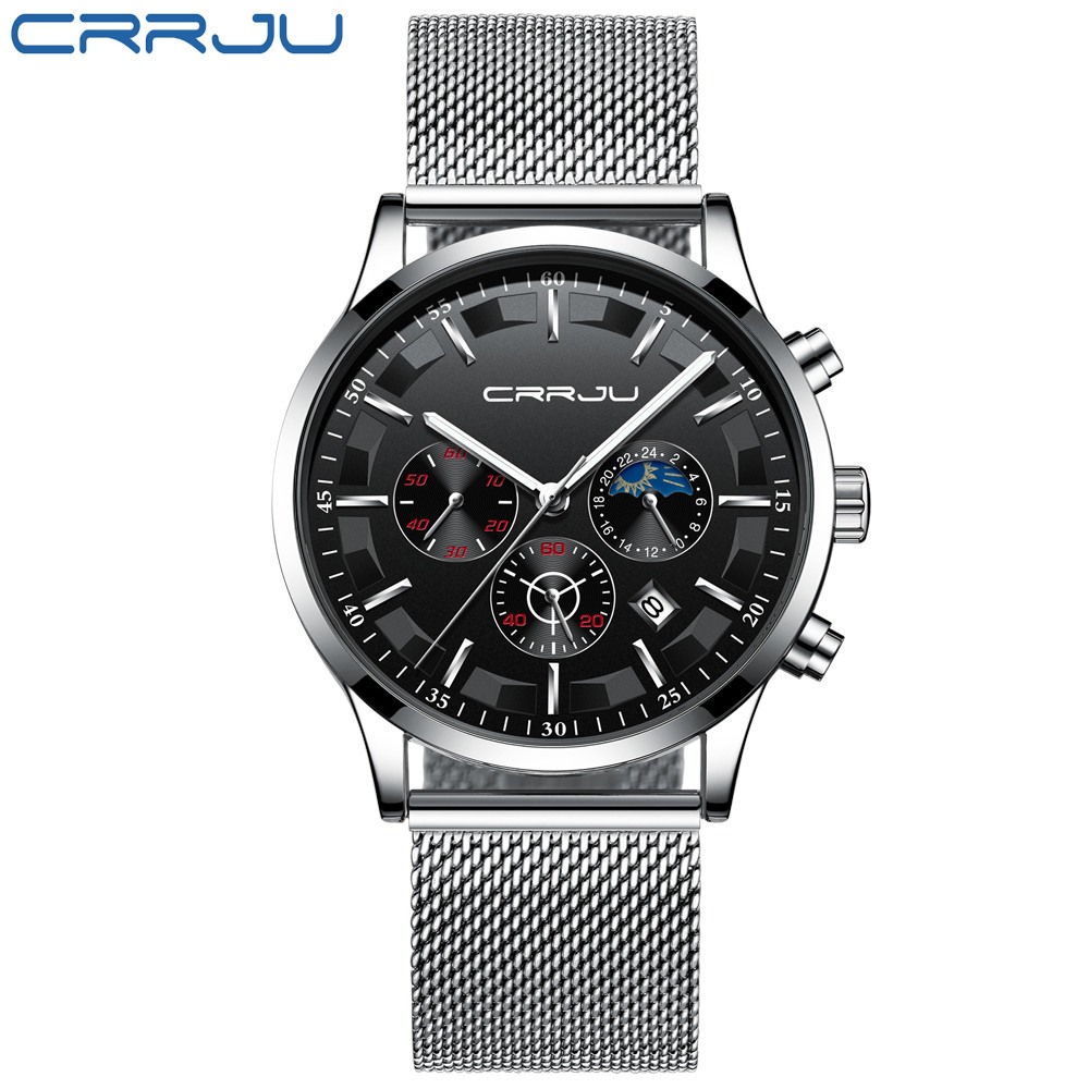 CRRJU Relógio masculino de quartzo multifuncional à prova d'água, estilo comerci