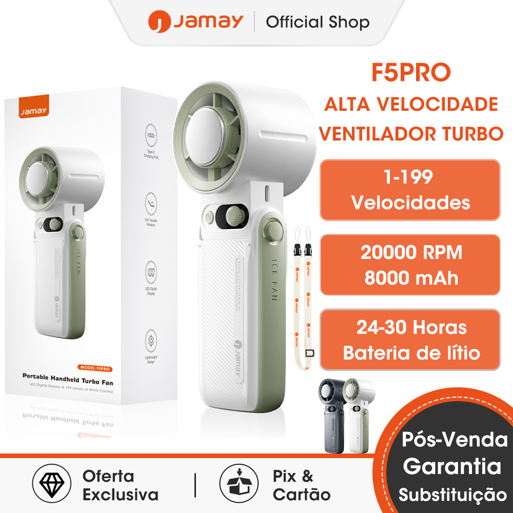 Jamay F5Pro Ventilador Portátil Mini Dobrável Refrescante 8000mAh Recarregável De Mão Pescoço Silencioso Turbo