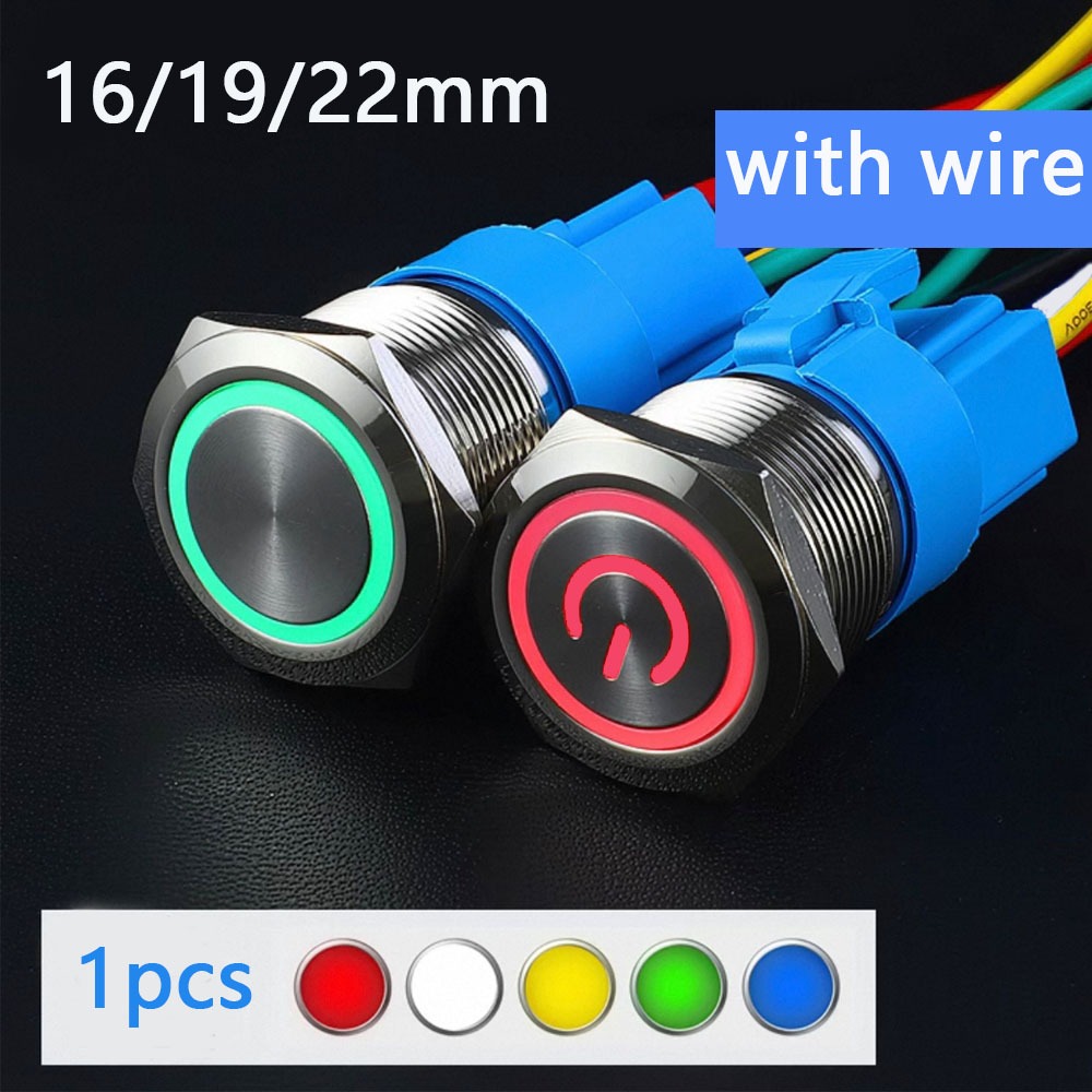 Interruptor de botão de metal 16 19 22 mm PC Power 12v bloqueio momentâneo azul 5V 220V Vermelho