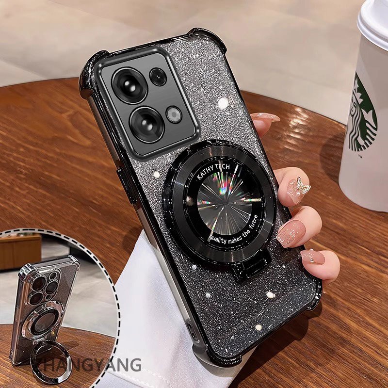 Capa Para OPPO A6 Pro 4G 5G Quatro Cantos anti-Queda Galvanizada De Telefone Estética glitter Papel Novo design Suporte — imagem 2 de 2