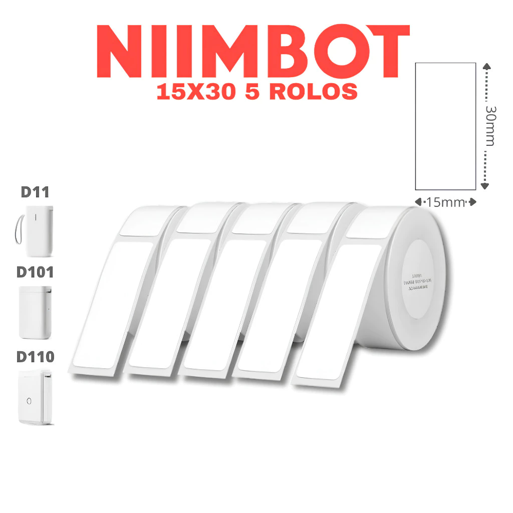 Papel Térmico Branco em Rolo, 15x30mm Compatível com Niimbot D11 D101 D110
