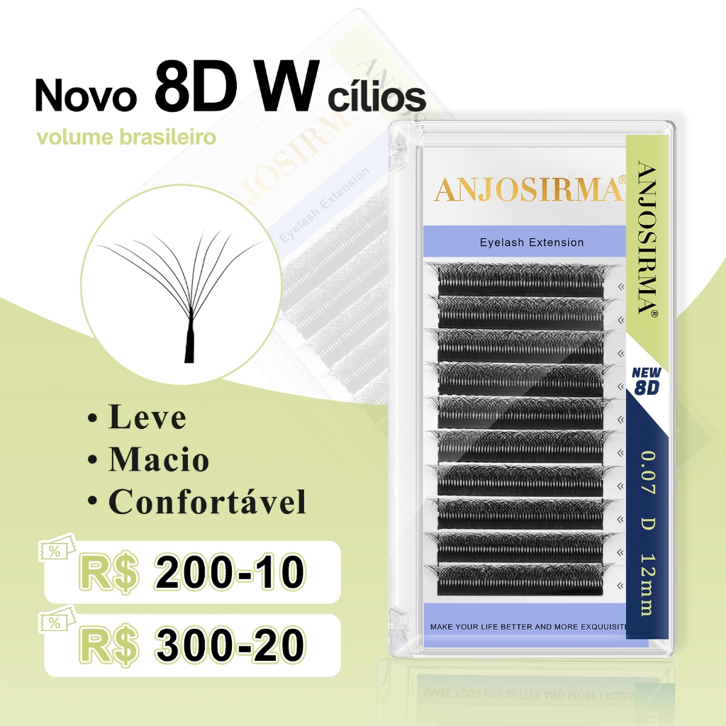 ANJOSIRMA Cílios postiços em forma de W para maquiagem, fãs de volume Premade, cílios naturais, macios, forma W 8D