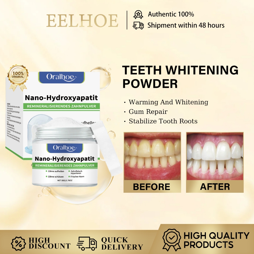 Oralhoe Pó Clareador Dental com Nano-Hidroxiapatita Limpeza Profunda, Remove Placas e Manchas,Hálito Fresco