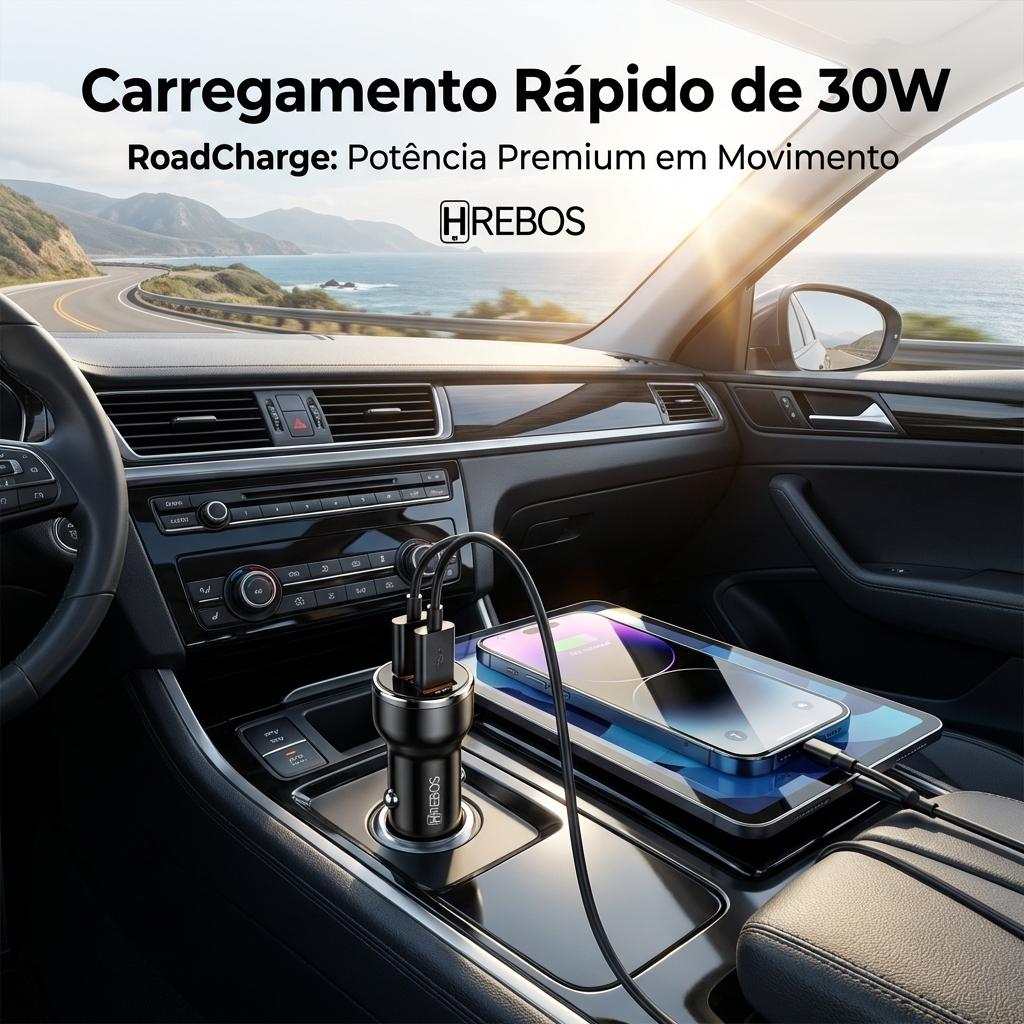 HEYOO x HREBOS 30W Carregador de carro de porta dupla com suporte USB-A e USB-C Interface dupla Carga rápida simultânea