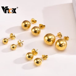 Brincos Redondos De Bola Vnox Para Mulheres , Coleção De Leve Com Banho De Ouro 18K Jóias Simples 6mm-12mm