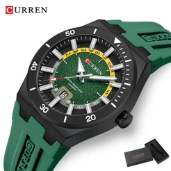 Relógio Masculino CURREN Genuíno Novo Modelo De Pulseira De Silicone Elegante Casual Luminoso Calendário De Mãos Mostrad
