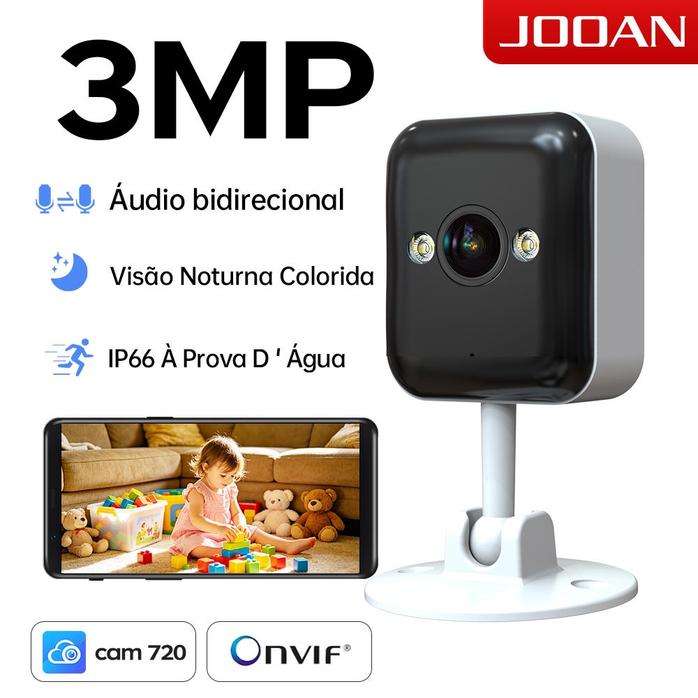 JOOAN Câmera de segurança impermeável HD 3MP com áudio, visão noturna colorida, Alertas de movimento