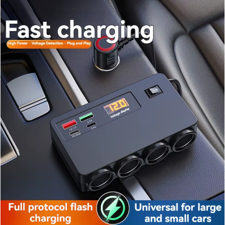 4 Em 1 Adaptador De Carregador De Carro 12V/24V 120W 4 Soquete Divisor De Isqueiro Duplo USB