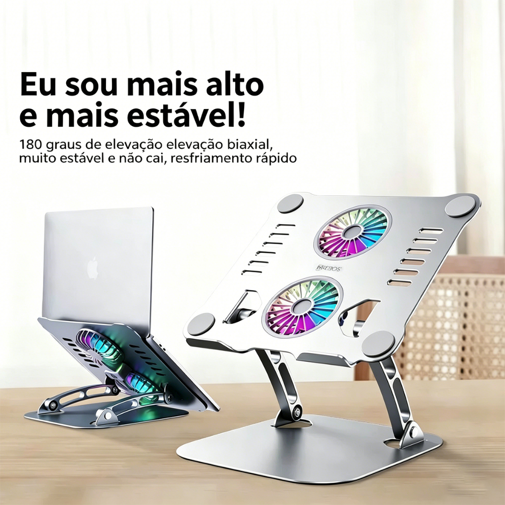 HEYOO x HREBOS Suporte para Notebook com elevador de liga de alumínio com função de resfriamento de ventilador duplo RGB