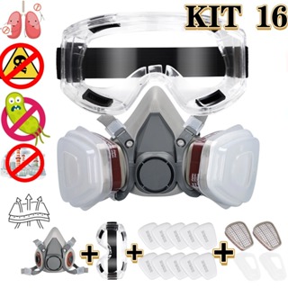 A combinação ideal para proteção química: respirador profissional de meia máscara, óculos de segurança e filtros. em Oferta na Shopee