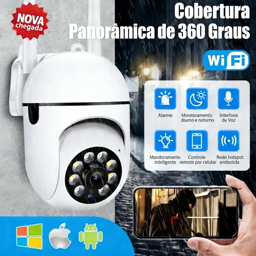 WiFi Sem Fio Full HD À Prova D'água 360 ° Câmeras Infravermelhas De Segurança Doméstica