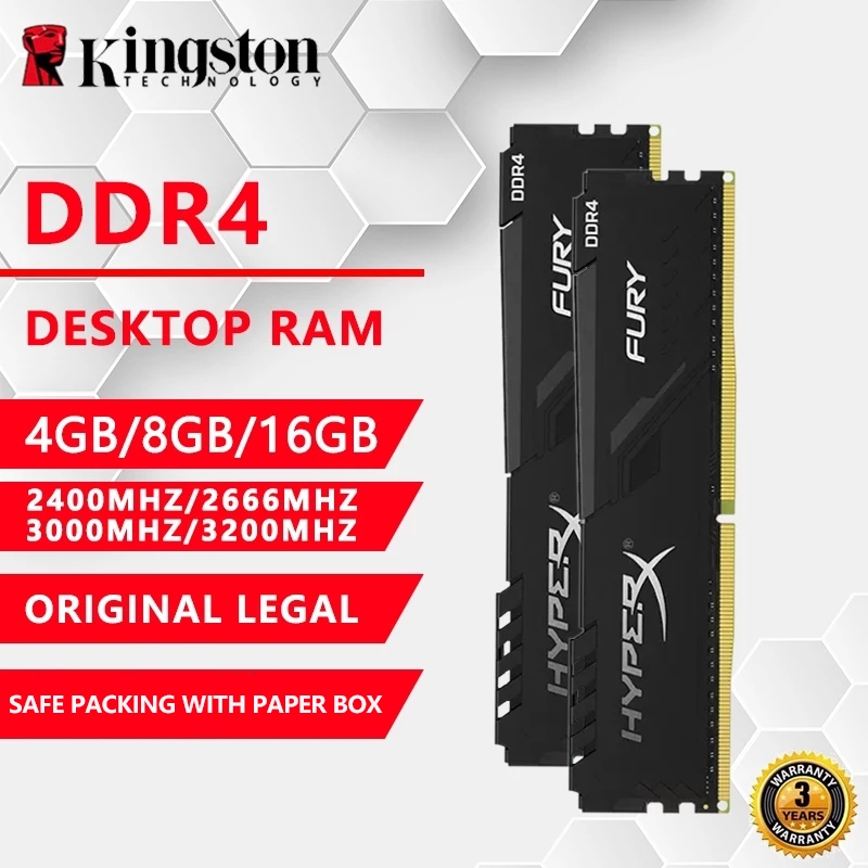 Kingston HyperX FURY DDR4 8GB 4GB DESKTOP 3200 2666 2400 2133MHz PC4 Memória RAM 288pin Para Computador