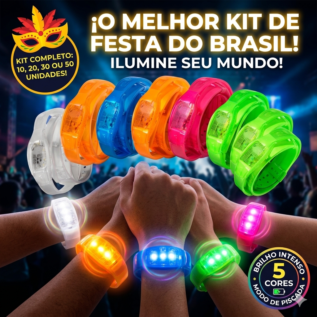 Kit Pulseiras LED Sensor de Som que Brilha com a Música Ideal para Festas Shows e Casamentos