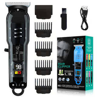 Máquina De Cortar Cabelo Profissional Smart Lcd Barbeador Elétrico Transparente Sem Fio P…