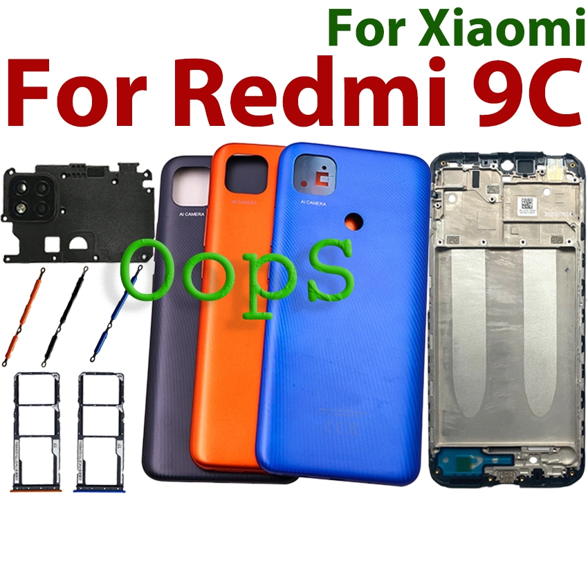 Moldura De Carcaça Completa Para Redmi 9C LCD Frontal Tampa Traseira Da Bateria + Intermediária Capa Do Chassi Central +