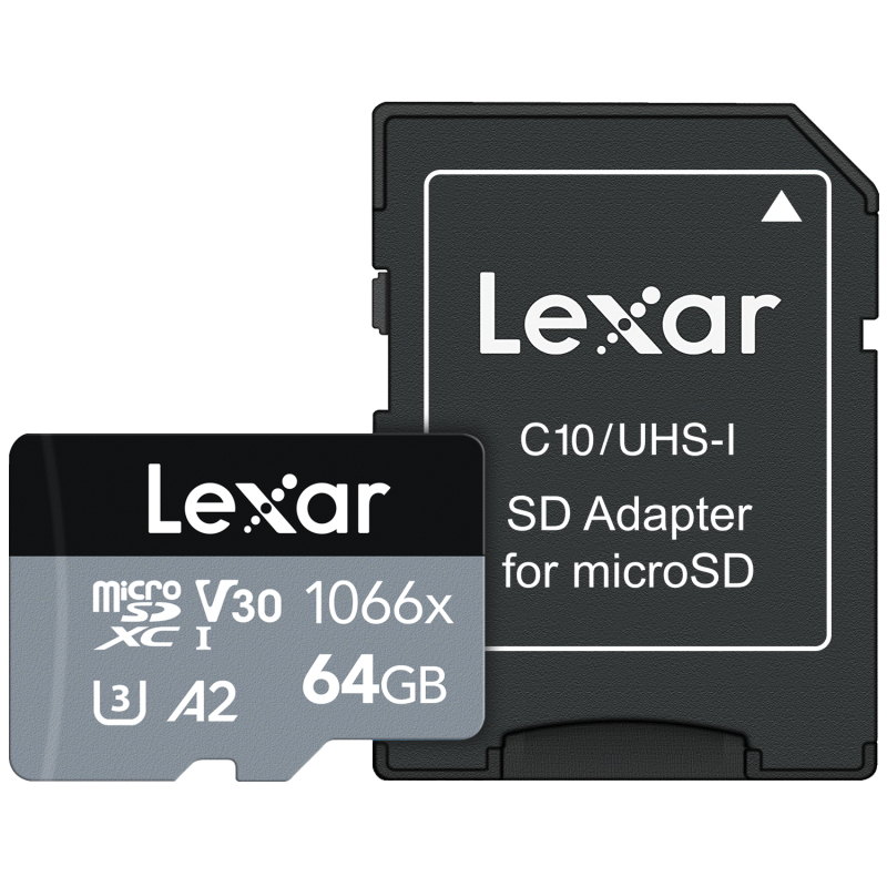 Cartão De Memória Lexar 64GB 1066x microSDXC UHS-I Com Adaptador SD | 160 Mb/s Leia 70 Escrever Série Prata
