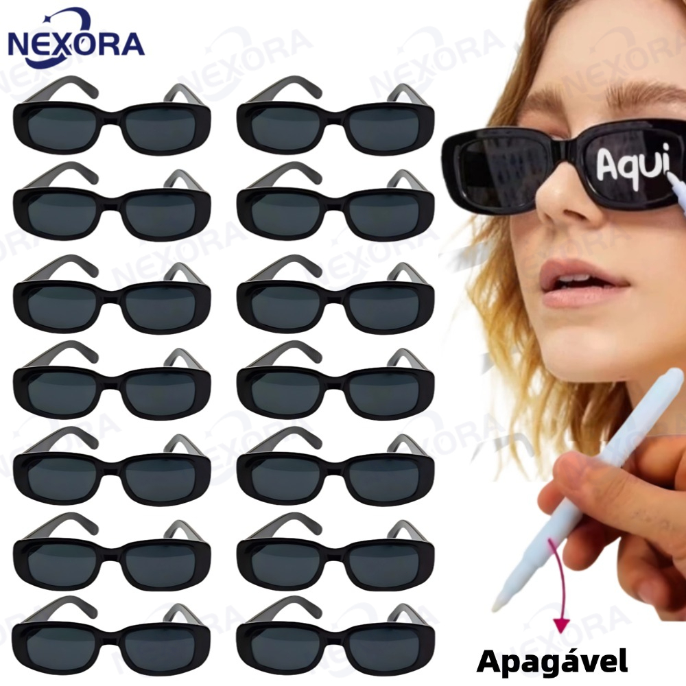 Kit Oculos Vintage Retro Preto Liso + Caneta Giz Festa Casamento Festa  Formatura