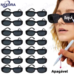 Kit Oculos Vintage Retro Preto Liso + Caneta Giz Festa Casamento Festa Formatura