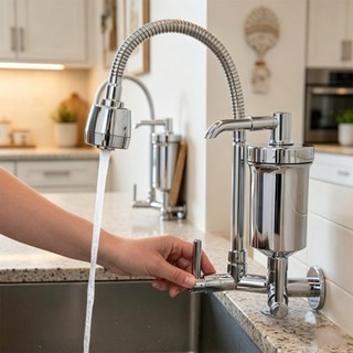 Torneira com Filtro Cozinha Gourmet Parede Flexível Jato Duplo Cromada Luxo 1/4 de volta