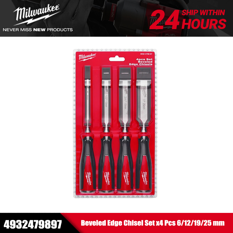Milwaukee 4932479897 Conjunto De Cinzel De Borda Chanfrada x4 Unidades 6/12/19/25 mm Aperto Confortável Ferramentas Manu
