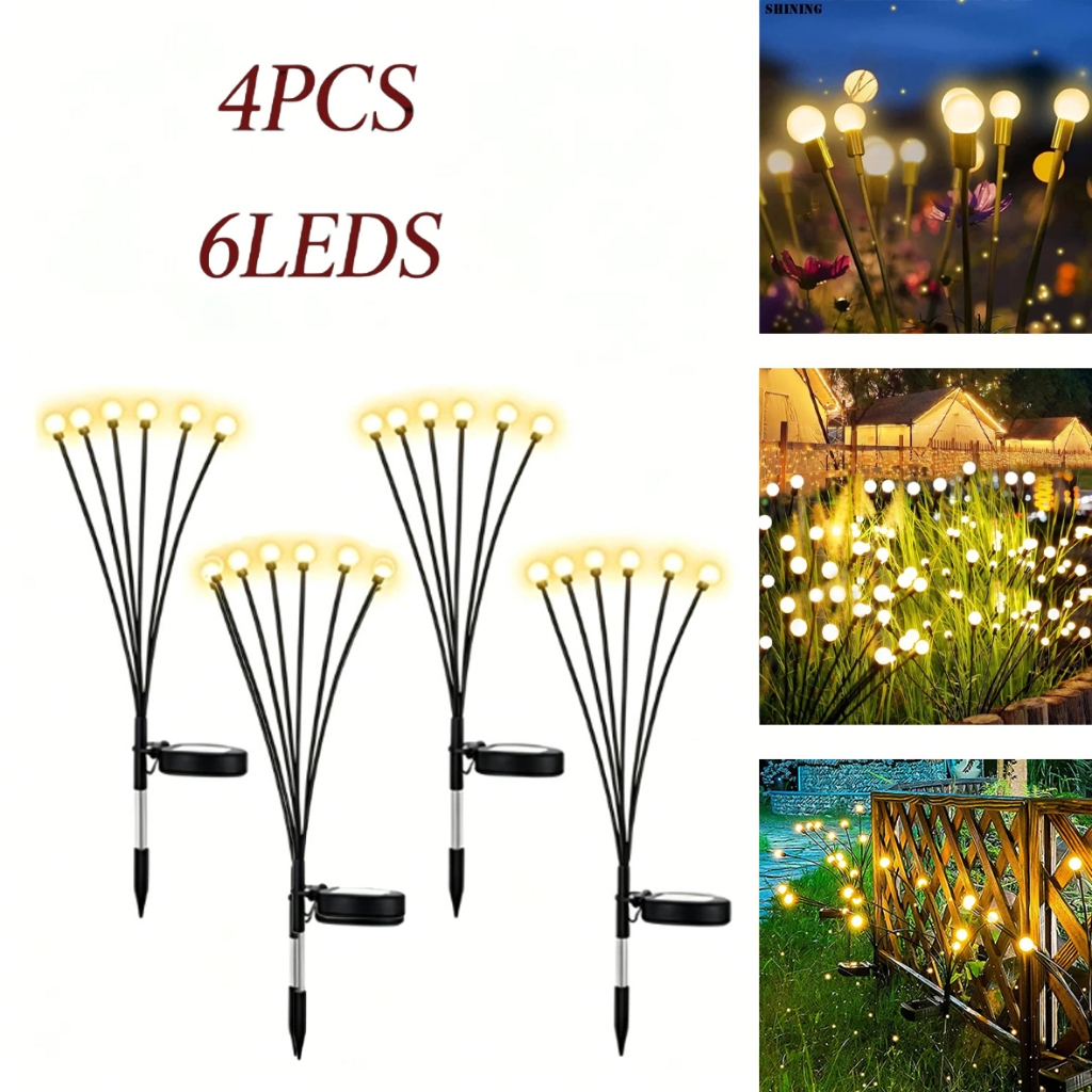 KIT 4 Luminaria Solar 6 Leds kit Vagalume Para Jardim Luz Ao Ar Livre À Prova D'água Mudança De Cor Firefly