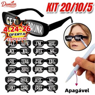 20/10/5 Oculos Vintage Retro Preto Liso + Caneta Giz Festa Casamento óculos de festa de formatura de carnaval-DO em Oferta na Shopee