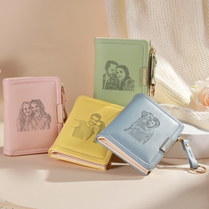 Carteira De Couro PU Gravada Com Foto Personalizada , Floral Nome Personalizado , Flor De Nascimento , Presente Para Mam