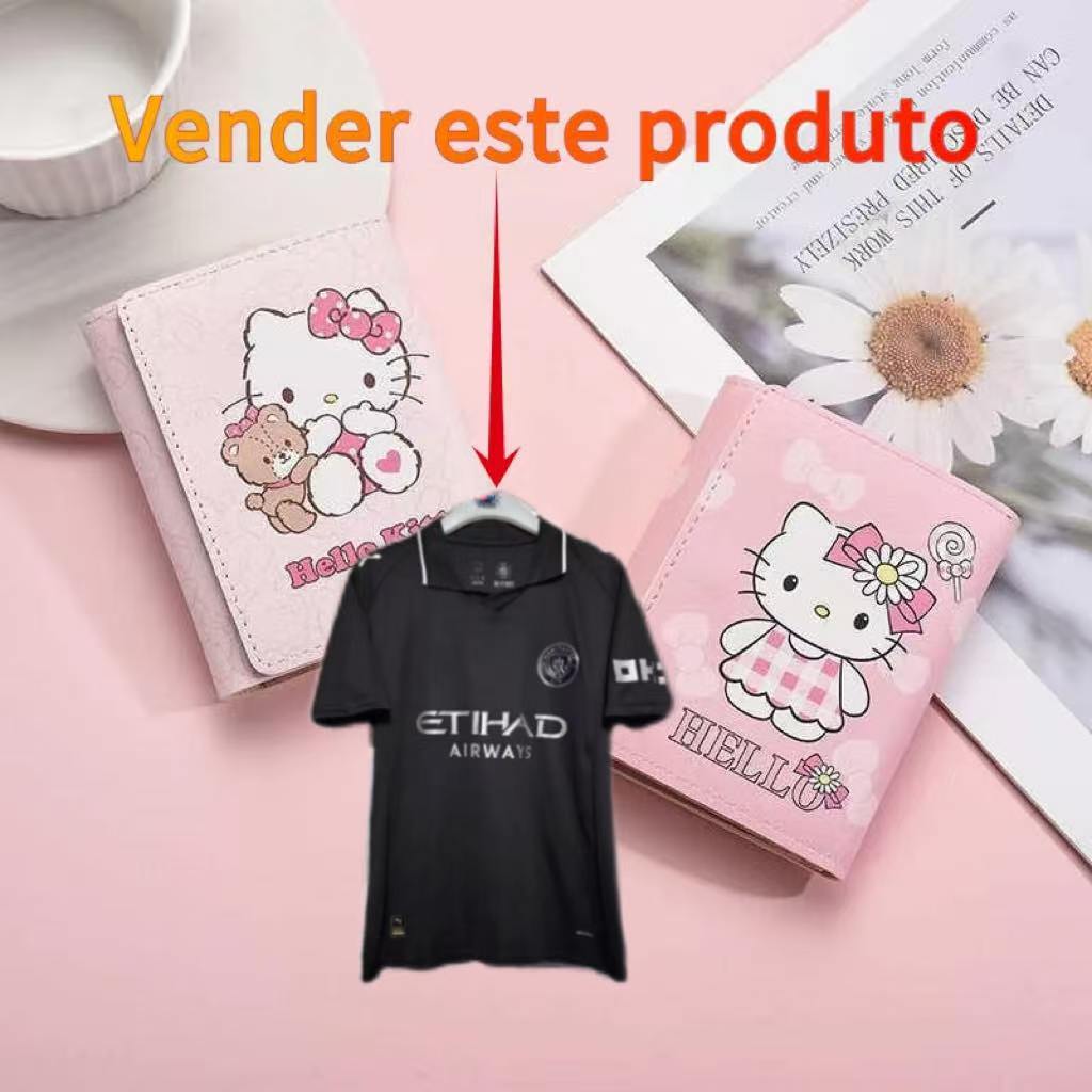 [largeloohg] Carteira feminina tripla Sanrio Hello Kitty, feita sob medida, portátil, multifuncional