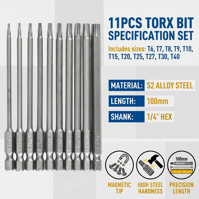 kit 11 chaves bits torx 100mm Compatíveis com parafusadeiras, chaves manuais e elétricas