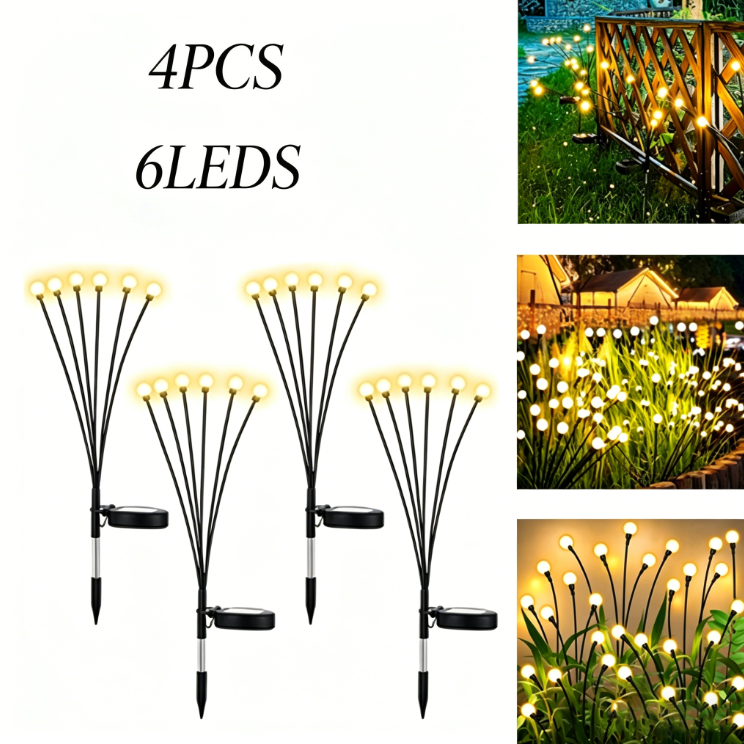 Kit 4 Luminaria Solar Led Vagalume Para Jardim Luz Ao Ar Livre À Prova D'água Mudança De Cor Firefly