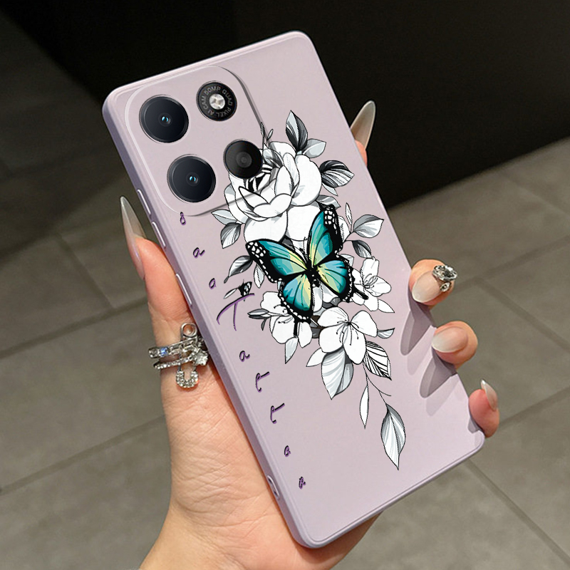Honor X6D X8D X7d X6B X8B X5C Plus Caso Beleza Flor Borboleta Azul Capa De Silicone Líquido