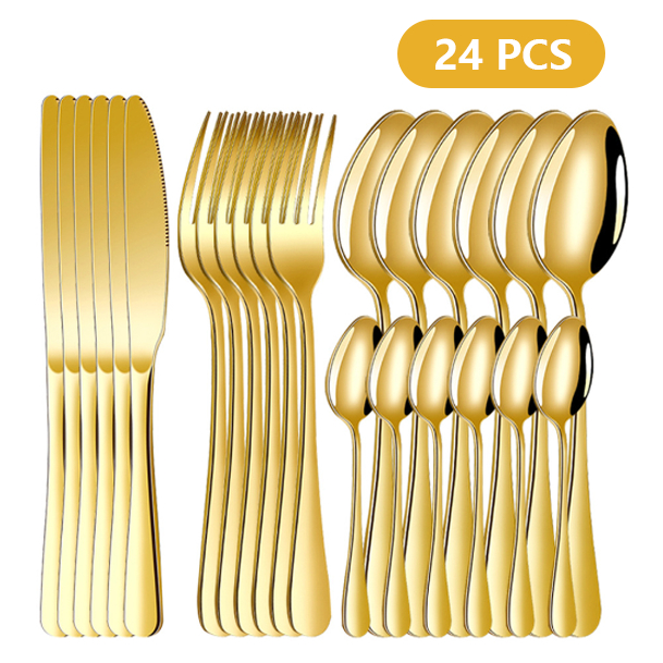 24 peças Conjunto de talheres de aço inoxidável Conjunto de talheres de luxo da série Gilt
