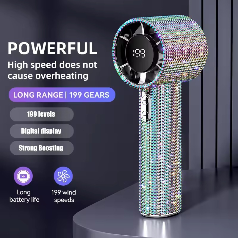 Ventilador Portátil Com Display Digital , Aparelho De Resfriamento , 199 Velocidades , Pescoço , Pendurado , Strass , De