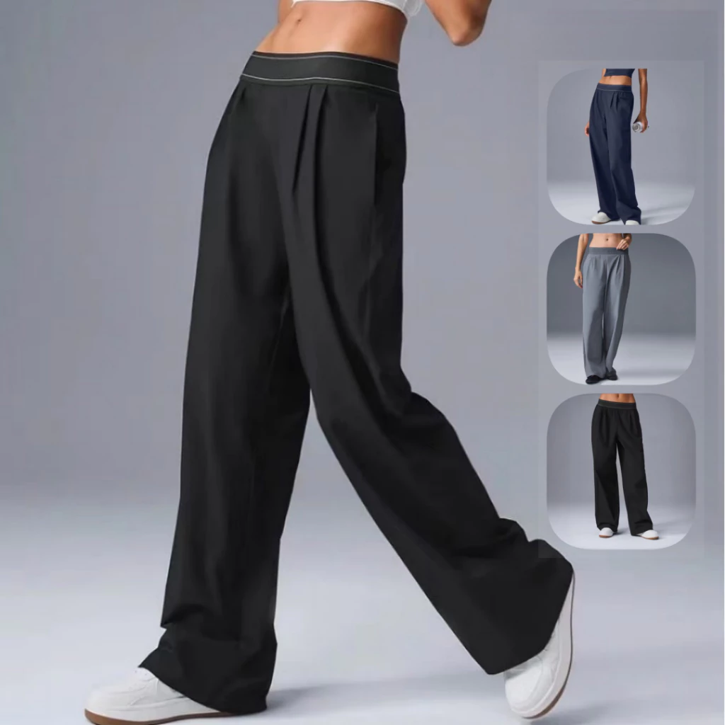 Calças Compridas Femininas De Cintura Alta yoga casual Perna Reta Casuais Terno Esportivas Elásticas Soltas — imagem 1