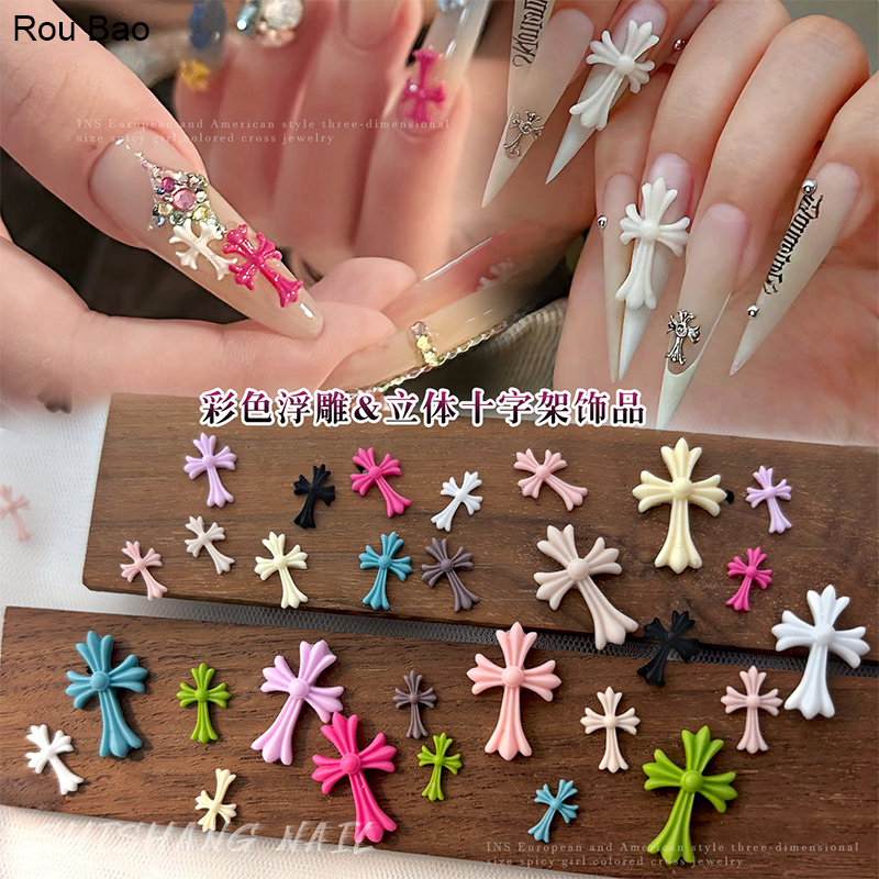 Rou Bao 50pcs Unhas Coloridas Cruz Resina Arte DIY Encantos Decorações