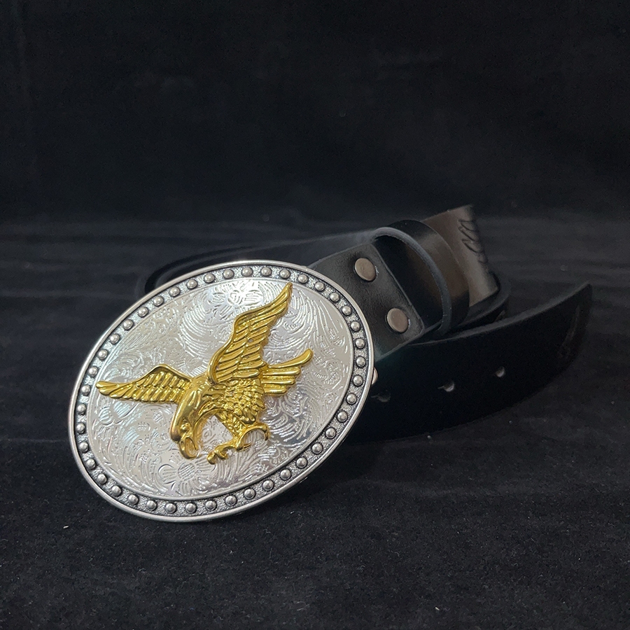 Cinto De Couro PU Com Fivela De Águia Dourada Western Cowboy Para Homens Jeans
